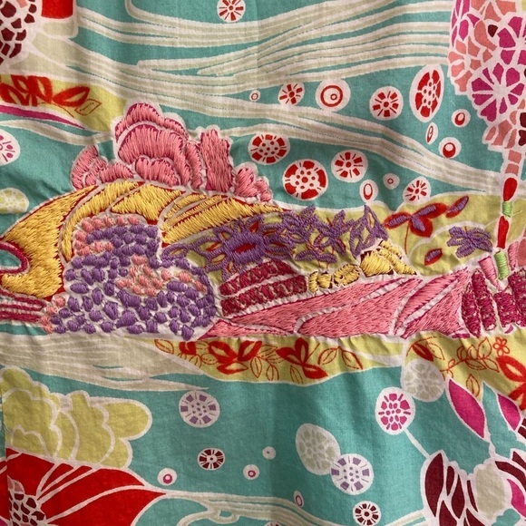 Robert Graham turquoise & pink tropical pattern embroidered 3/4 sleeve button up - Picture 7 of 11